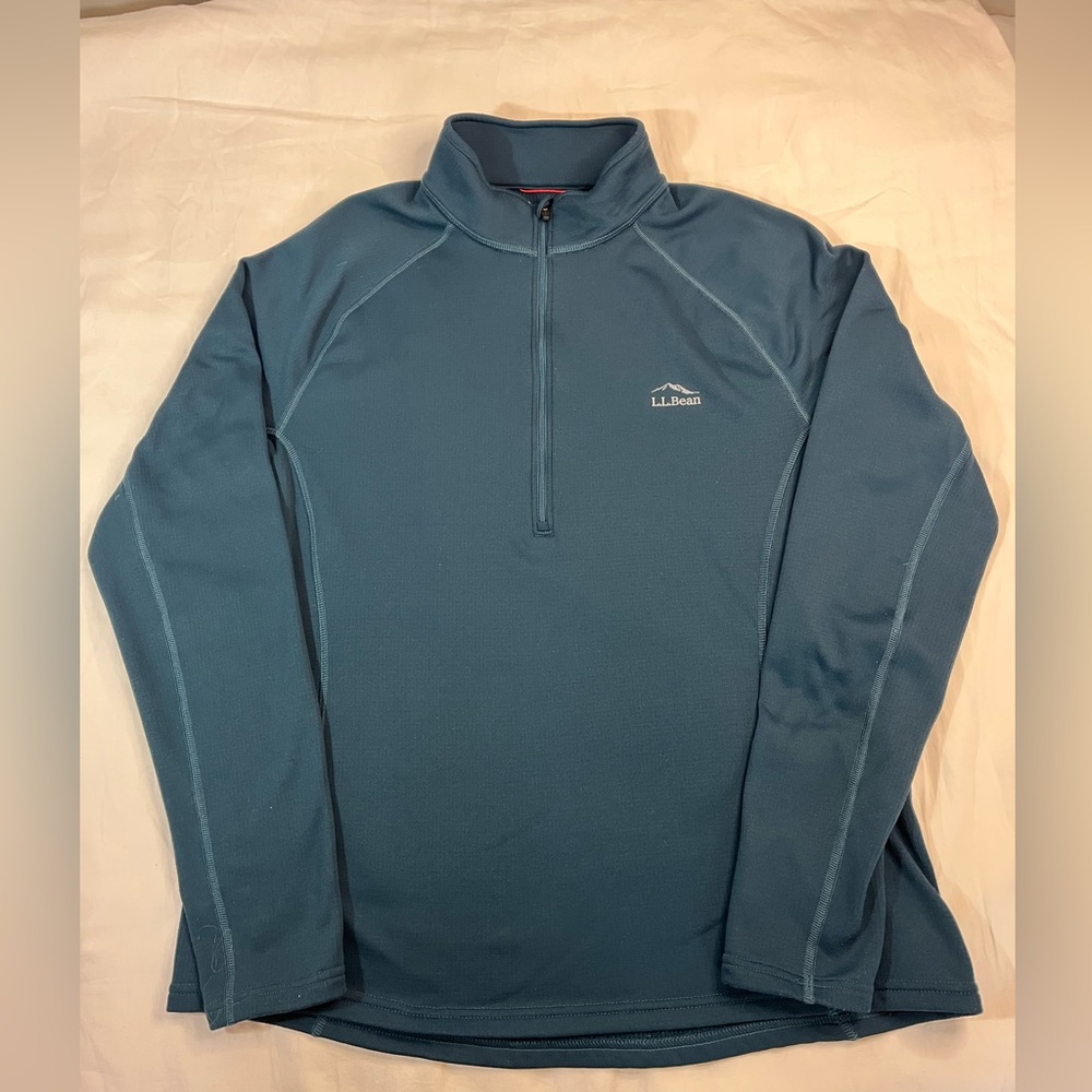 LL Bean Men’s Pullover Base Layer Quarter Zip Teal Blue Large